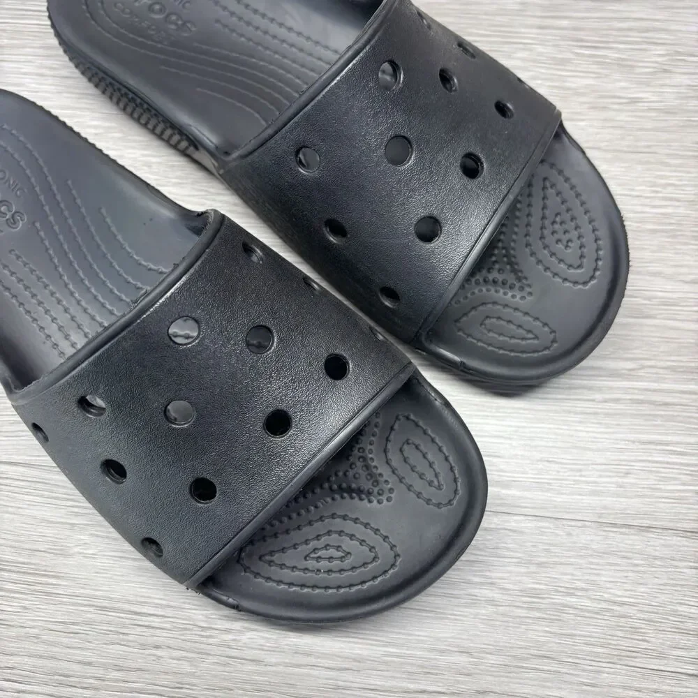 Crocs Iconic Comfort Classic Slides Slip On Black Unisex Men's 8 Women’s 10